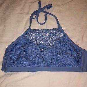 Halter lace overlay bikini top